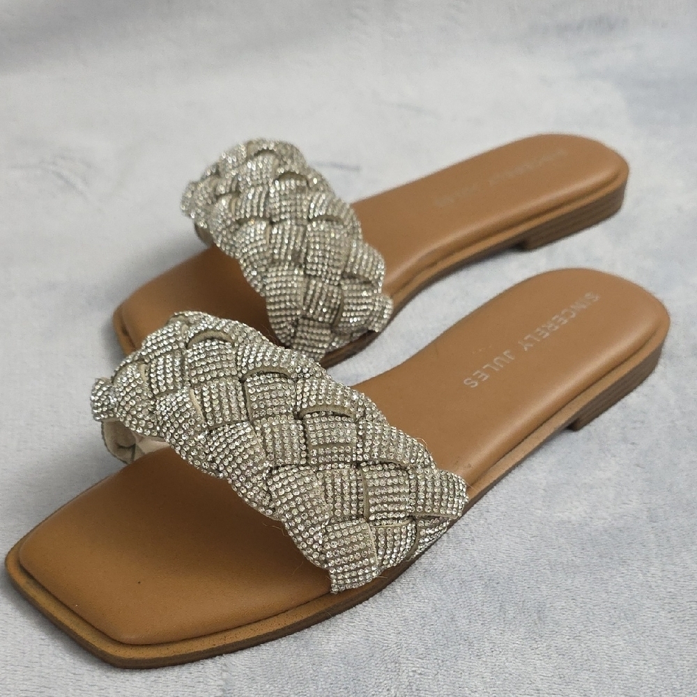 Sincerely Jules Rhinestone Braided Slide Sandals Womens Size 9.5 Square Toe - Picture 2 of 6